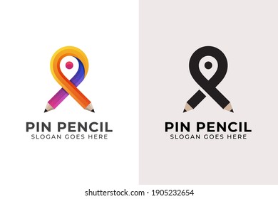 Creative logo design of pencil with pin map location symbol
