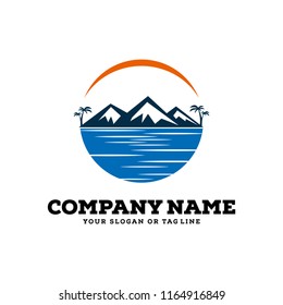 creative logo design rivers, mountains and sun concept vector template
