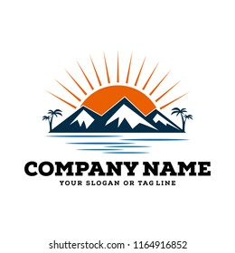 creative logo design rivers, mountains and sun concept vector template