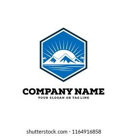 creative logo design rivers, mountains and sun concept vector template
