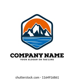 creative logo design rivers, mountains and sun concept vector template
