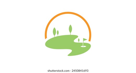 creative logo design scenery, golf, golf course, grassland, logo design template icon, vector, creative idea.