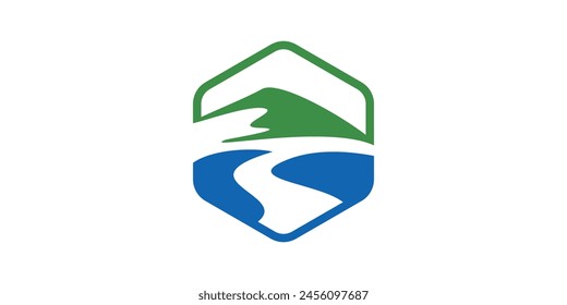 creative logo design for scenery, landscape, mountains, river,summit, hill, logo design template, icon, vector, symbol.