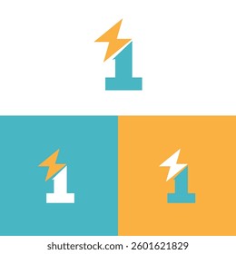 Creative logo design shows number one and lightning bolt combination on various color backgrounds Useful for branding and graphic design projects.