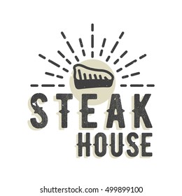 Creative logo design with steak and sunburst. Vector illustration designed for logo, label or emblem design to bbq or steak house, restaurant menu, snack bar.