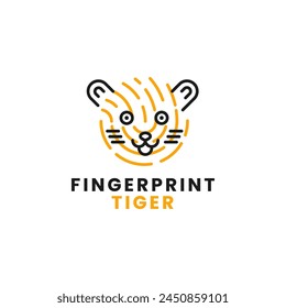 Diseño creativo de un logotipo de un tigre que incorpora un patrón de huellas dactilares para un toque moderno y original.