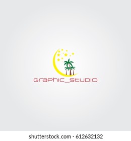 Creative logo design and Unique symbol with moon and palm tree.