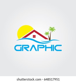 Creative logo design and Unique symbol with house and palm tree.