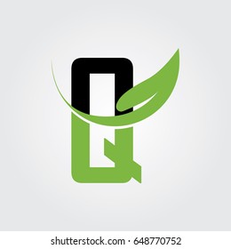 Creative logo design and Unique symbol with leaf and q.