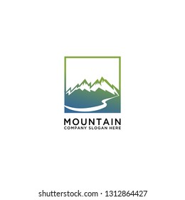 Creative logo design and unique symbols with mountains and rivers. - Vector