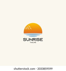 creative logo design vector illustration icon sunrise, sunset and blue sea