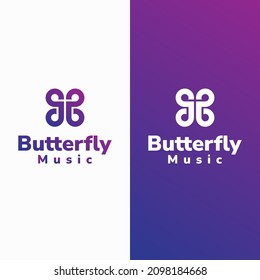Creative Logo Double Meaning Butterfly and Music Symbol. Form Negative Space with Modern Gradient Colors for Media, Label, Music Apps, Music Stores, and All Music Fields. Vector Illustration