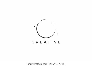 Creative Logo Dream Star Crescent Moon or Solar Eclipse Star Silhouette Style Brand