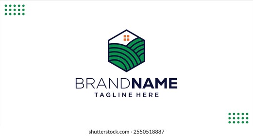 Creative Logo of Farm with Hexagon Shape, Design Inspiration, Illustration, Vector