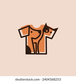 A creative logo featuring a cute dog and cat forming the shape of a tee shirt.