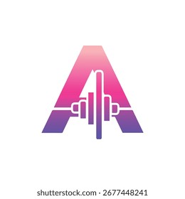 Logotipo creativo que presenta la letra A con un degradado púrpura y rosa, y una onda de sonido o barra de ecualizador, que representa audio, música o transmisión.
