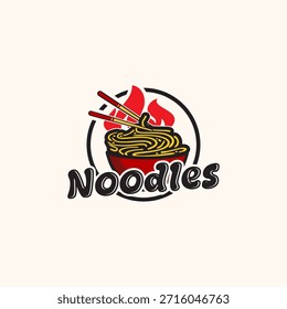 Um logotipo criativo com macarrão e uma tigela. Perfeito para empresas de alimentos asiáticos, restaurantes, cafés, food trucks e muito mais.