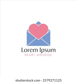 Creative logo featuring a pink heart emerging from a blue envelope Perfect for messaging apps love letters romantic services or greeting card businesses.