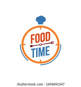 Creative Logo Foody Time. Time Clock Watch Food Chef Spoon Fork Plate Bowl Graphic Logo