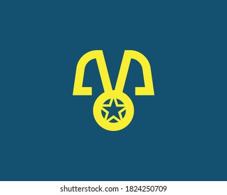 Creative logo formed from a medal and t-shirt with stars. suitable for t-shirt marketplace, t-shirt shop, club, clothing store, etc.