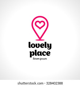 Creative logo with heart and map marker. Vector design template.