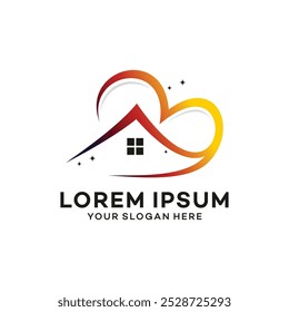 Creative logo with house and heart shape. Love and care symbol.