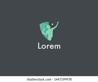 Creative logo icon abstract shield and tennis player with racket for sport club