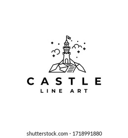 creative logo, icon design, and magical castle illustrations with line art style,