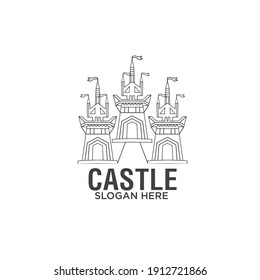 kreatives Logo, Symboldesign und magische Schlossillustrationen mit Linienkunst-Stil,