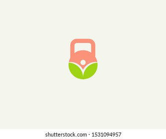 Creative logo icon kettlebell and leaves of a plant for a fitness club or on a healthy lifestyle