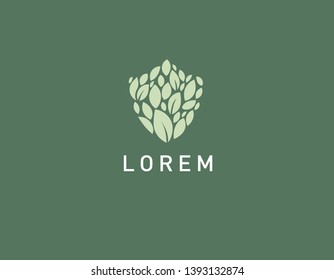 Creative logo icon shield and leaves of the plant protection of nature
