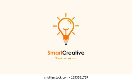 
Creative logo ideas with light bulbs and pencils. Symbol of creativity. Vector