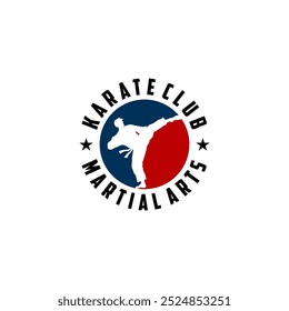 logotipo creativo karate arte marcial pateando alto símbolo llamativo	