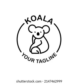 Creative logo and koala icon in mono line style, symbol, design emblem