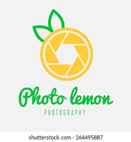 Creative logo, label, badge, emblem or logotype element with shutter and lemon for business, corporation or web