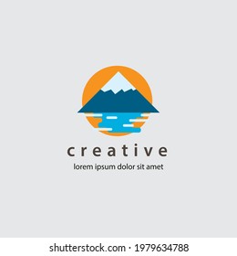 Creative logo with lake and mountain shapes. Nature logo. Simple and unique logo