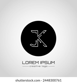 El logo creativo es la letra J y K. Elemento de diseño de un logotipo, tarjeta de presentación, signo corporativo o monograma. La idea de un diseño temático