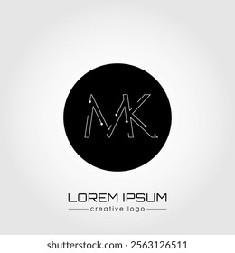 The creative logo is the letter M and K. A design element of a logo, business card, corporate sign or monogram. The idea of a thematic design