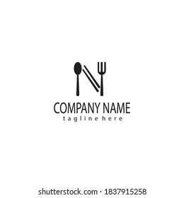 creative logo letter n, spoon and chopsticks, company vector design template