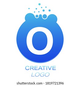 Creative logo. The letter O on a round dot with splashes. Vector illustration for logo, sticker, brand, sticker isolated on white background.