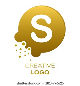 Logo creativo. La letra S en un punto redondo con salpicaduras. Ilustración vectorial para logotipo, pegatina, marca, pegatina aislada en fondo blanco.