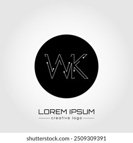 The creative logo is the letter W and K. A design element of a logo, business card, corporate sign or monogram. The idea of a thematic design