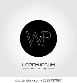 The creative logo is the letter W and P. A design element of a logo, business card, corporate sign or monogram. The idea of a thematic design