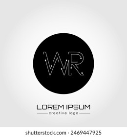 El logotipo creativo es la letra W y R. Elemento de diseño de un logotipo, tarjeta de presentación, signo corporativo o monograma. La idea de un diseño temático