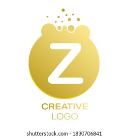 Kreatives Logo. Der Buchstabe Z auf einem runden Punkt mit Splash. Vektorgrafik für Logo, Aufkleber, Marke, Aufkleber einzeln auf weißem Hintergrund.