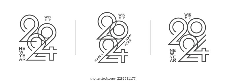 Creative logo line idea of 2024 new year. Happy new year 2024 with line number concept for calendar, greeting card, poster, flyer, banner and social media post template