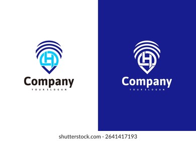 creative logo location marker with signal beam, logo reference for your business