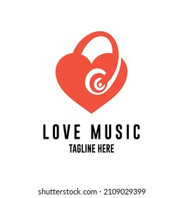 Creative logo love music. The stylized image of Headphone with heart. music festival logo Template for covers, logo, posters, invitations on white background Vector illustration