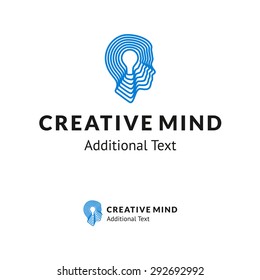 Creative Logo with Man Head and Lamp for Consulting Company, Creative Agency, for School or Academy