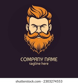 A creative logo of a man's face with a long and beautiful beard